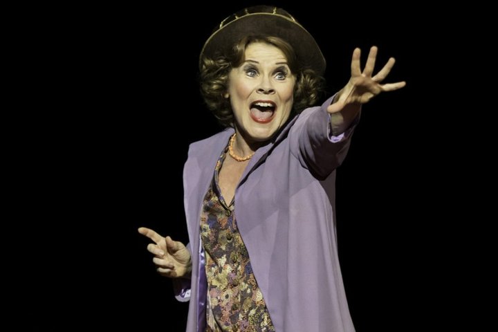Imelda Staunton sings on stage as Momma Rose in a scene from Gypsy the Musical