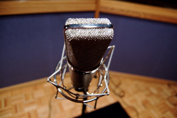 radio mic in an empty recording studio