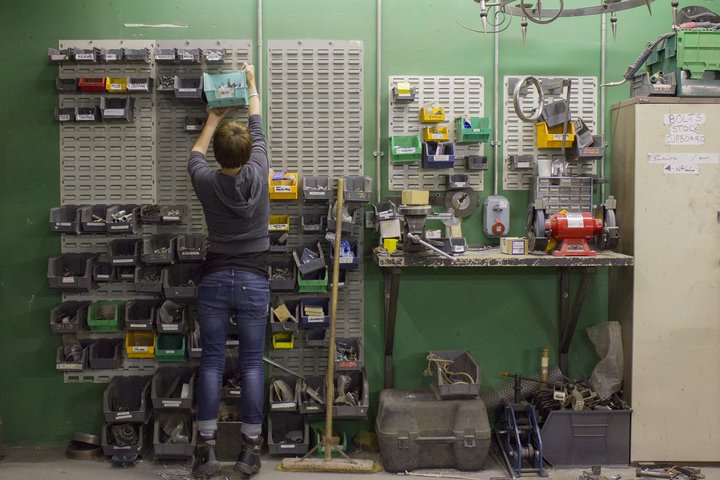 Theatre production student with equipment