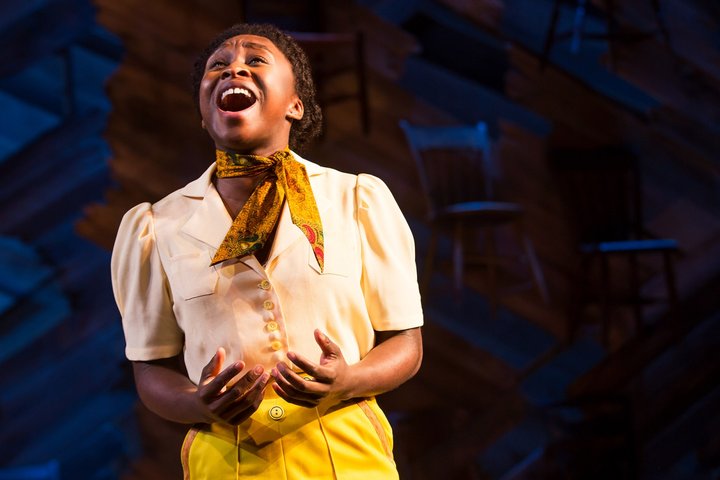 Cynthia Erivo sings on stage as Celie in The Color Purple