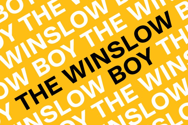 White and black text on a bright yellow background. The text features the show title and appears diagonally from left to right.